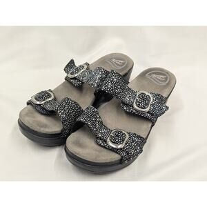 Dansko Sophie Sandals Black & Silver Leather Double Strap (EU 38) Women US 8